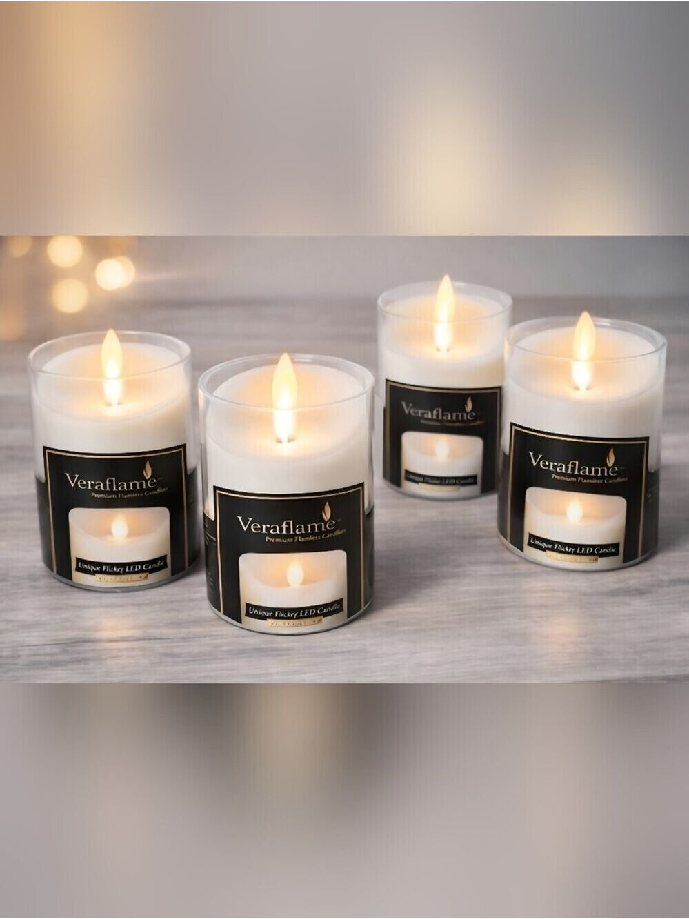 Veraflame Set of 4 Premium Flameless LED Candles Flickering Ivory – New in Box